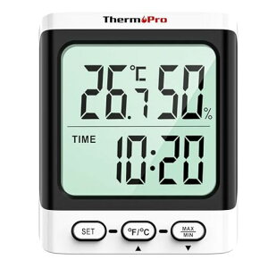 ThermoPro温湿度計時計表示デジタル温度計湿度計室内高精度大画面最高最低温度湿度表示卓上スタンド置き型マグネット壁掛け対応熱中症対策赤ちゃん部屋爬虫類ビニールハウス温室TP152