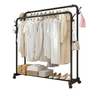 Wallfireハンガーラックパイプハンガーラック頑丈洋服ラックスリムハンガーラックおしゃれ洋服掛け衣装ラック服かけスタンドかんたん組み立て多機能収納頑丈キャスター付き棚付き双極…