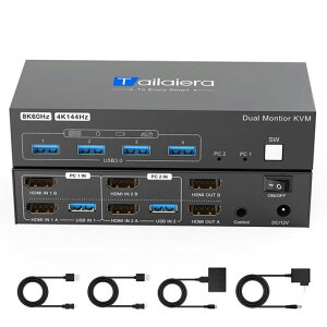 8K HDMI KVM�X�C�b�` 2����2�o�� 8K@60Hz 4K@144Hz KVM �ؑ֊� �p�\�R��2�䃂�j�^�[2��؂�ւ� 4��USB 3.0�|�[�g �L�[�{�[�h/�}�E�X/�v�����^�[/���̃f�o�C�X/�Ή� �p�\�R���ؑ֋@/PC �ؑ֋@/USB �ؑ֊�