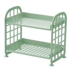 ミニラック卓上ラック2段式多機能小物収納デスクトップ整理棚プラスチック製簡単組立家庭オフィス用化粧品収納調理器具収納文房具事務用品に最適21.5*13.5*20.5cmグリーン
