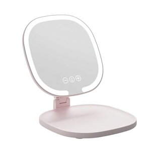 CUCZUUS化粧鏡ライト付き卓上化粧ミラー3色光無段階調光角度調整90°可能折畳式旅行用カガミ持ち運び便利Type-C充電式(ピンク17x20.5CM)