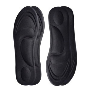 中敷き3D人間工学に基づいたインソール軽薄で通気性よい蒸れない衝撃吸収かかとレディースメンズサイズ調整防臭大人子供(ブラック2足22.5-25cm)