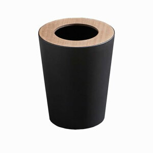 ゴミ箱木製のフタごみ箱シングル且つおしゃれごみばこバスルーム用/寝室用/キチン用/オフィス用丸型(ブラック)