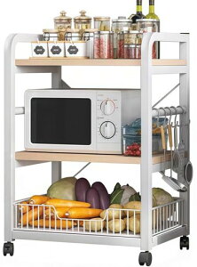 TUIYIDUOレンジラックキッチンワゴンキャスター付きフック付き3段幅60x奥行30x高さ78cmキッチンラックレンジ台オープンラック食器棚炊飯器調味料小物収納棚多機能省スペース隙間収納日本…