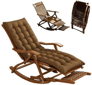 TUIYIDUOロッキングチェアリラックスチェア竹製耐荷重200kg5段階調整マッサージ底板付き折りたたみ式揺れる椅子ガーデンチェア持ち運び簡単首のサポートクッション付き通気性柔らかく座…