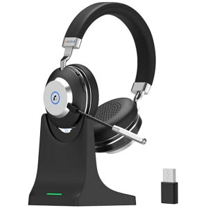 WantekワイヤレスヘッドセットBluetoothヘッドセット両耳USBドングル付き音量調節/単一指向性マイクミュート機能搭載ノイズキャンセリング最長50時間通話