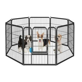 DINAH ASLOP ペットフェンス 中大型犬用— ペットケージ パネル8枚 ペットサークル 四角ポール 折り畳み式 ペットフェンス ゲージ トレーニング スチール製 複数の組み合わせ 室内室外兼用 犬小屋 ペット用品