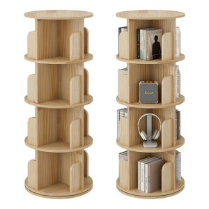 Anbuy本棚回転式4段天然木絵本棚木製漫画大容量スリム組立簡単収納棚CDラックDVDラック天板に物が置けるナチュラル