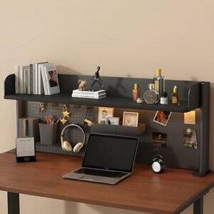 Hoshinoi卓上ラック机上ラッククランプ式デスク上置棚棚オフィス大容量黒おしゃれ簡単組立スペース活用空間活用机上収納多機能(ブラック1段-高さ38cm*幅100cm)