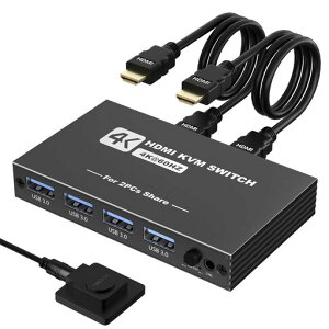 KVM�X�C�b�`HDMI2����1�o�̓p�\�R��2�䃂�j�^�[1��؂�ւ�5GbpsUSB�ؑ֊�1��̃v�����^�[��2��̃p�\�R���Ŏg�p4K@60Hz4Type-A�|�[�g�L�[�{�[�h/�}�E�X/�v�����^�[/���̃f�o�C�X�Ή�USB�C�b�`���[