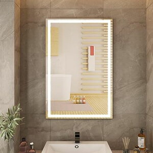 Sunrosaミラー鏡LED壁掛けスチールミラー/強化ガラス女優ミラー洗面台浴室くもり止め鏡おしゃれ三色調光&記憶機能曇り止め防湿明るさ調節可能美容室/バスルーム/リビングルーム/寝室に適…