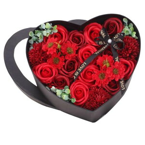 バラソープフラワー造花ギフト人気ハート形ボックス入り石鹸香り枯れない花フラワーアレンジメントおしゃれバレンタインデーホワイトデー誕生日母の日プレゼント(レッド)