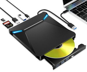 DVDドライブ外付け【2024新モデル・6In1多機能】ポータブルドライブCD/DVDプレイヤー薄型typeC/USBポート静音高速軽量スリムコンパクトTFカード/SDカード/CD/DVD読取・書込デスクトップパソコン…