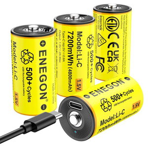 ENEGON 4�{�Z�b�g�[�d�� �P��d�r���`�E���A1.5V 7200mWh�A1-4�|�[�gUSB-C�}���[�d�P�[�u���t��,�����d���ACD�v���[���[�A�L�����v/���p���C�g�A���W�I�A�q���p��������ȂǂɍœK