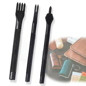 菱目打ちレザークラフト道具工具革細工高級黒鋼耐久性滑り止めハンドル付き鋭角にポンチポンチセットレザークラフト工具ポンチ穴あけ間隔3MM目打ち革縫い穴打ち具124歯革細工セット