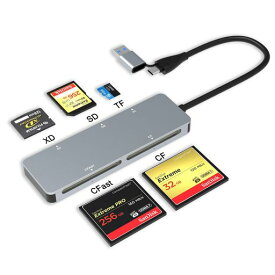 CFASTカードリーダー、USB C+A CFAST 2.0カードリーダー、サンディスク、レキサー、トランセンド、ソニーカード用TYPE-C & USB-A 3.0 5GBS CFASTメモリーカードアダプター、CFAST/TF/SD/XD/CF