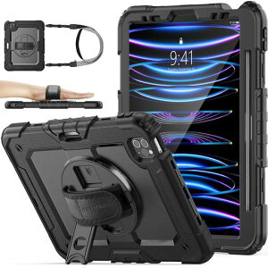 SEYMACstock11�C���`iPadPro��4����2022�P�[�X�ϏՌ��ی�t�B�����t���y�����[360°��]�X�^���h�n���h�X�g���b�v�V�����_�[�X�g���b�v�S�ʕی�J�o�[iPadPro