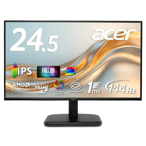 Acer 24.5�C���` IPS 144Hz 1ms(VRB) ����� sRGB 99% AMD FreeSync �u���[���C�g�ጸ �[���t���[���v�� HDMI 1.4 �~�jD-Sub 15�s�� �X�s�[�J�[�E�w�b�h�t�H���[�q 6���J���[����