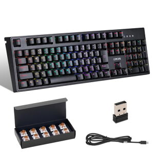 CHONCHOWゲーミングメカニカルキーボード無線有線接続茶軸108キー日本語配列4000mAH搭載Bluetooth5.0/2.4G/USB-CRGBLEDバックライライトホットスワップ対応接続Windows