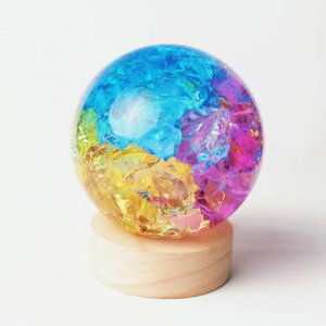 直径80mmカラフル氷裂紋クリスタルボールUSBライト台座付き癒し系テーブル飾りインテリア&ギフト