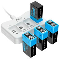 9v電池充電式6P電池4個、大容量850mAh、充電式9Vバッテリーセット、長持ちする電力、スマートタイプC入力…