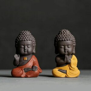 Temiryお釈迦様オブジェお釈迦かわいい仏像陶器座禅如来像ミニ2PCS(タイプ3)