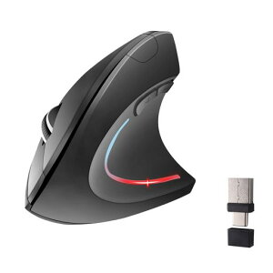 縦型マウスワイヤレスType-C&USB-A対応大型Lサイズ電池式エルゴノミクス垂直型光学式6ボタン右利き用LEDライト付き大きな手に適用PC/ノートパソコン/タブレット/スマホ/Windows/Mac/Android対応黒