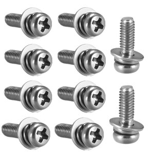 10本入りパンヘッド機械ネジM4*12mm十字穴付きナベ頭小ネジステンレス製平ワッシャーとスプリングワッシャー付きファスナーボルトDIY工具電子機器修理家具組み立て用