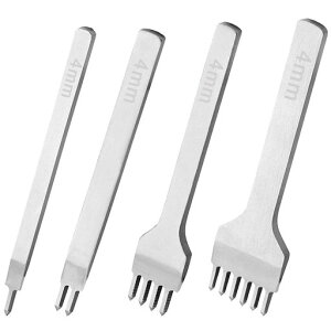 KEWAYO4本セット菱目打ちレザークラフト革細工ポンチ穴あけ丸穴ポンチセット間隔4MM目打ち革縫い穴打ち具1246歯