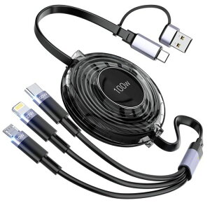 【100W】充電ケーブル3in2巻き取り式充電コード【PD対応100W/5A】超急速充電LEDディスプレイ超高耐久データ転送断線防止iPhone15/16シリーズ充電ケーブルMacBookPro/iPadPro/Surface