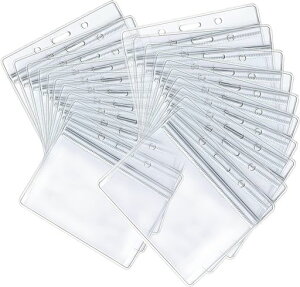 JUTOSUIDカードホルダー社員証ケースカード保護免許証学生証社員証名刺展示会イベント用横型両面用名札ケース首掛けストラップ軟質透明PVC製防水防塵(20)