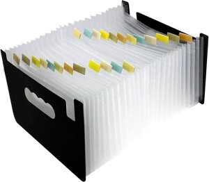 A4ドキュメントフォルダーファイルボックス収納オルガン式ファイルボックス伸縮仕様大容量ファイルボックス(横型無蓋24(黒+白))