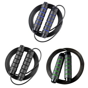 3パックボールベアリング付き縄跳び絡まない高速スチールワイヤー、軽量で長さ調節可能、低反発素材の滑り止めハンドル女性、男性、子供向けフィットネス(3色)