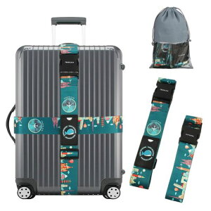 Yorkereynomスーツケースベルトワンタッチ式十字型トランクベルト荷物ストラップ盗難防止旅行出張サイズ調整可ネームタグ付収納袋付き