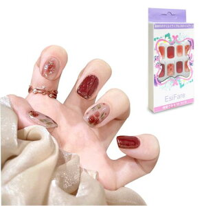 ネイルチップつけ爪24枚入短め人気ネイルチップ赤花嫁ネイルかわいい小花のネイル結婚式パーティー週末のデート