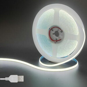 �N���A�q��(Clearhill)5V COB LED�X�g���b�v���C�g 5M �����F 6500K 400��LED/M ���͂Ȍ� ��5mm 9W/m 180°���� CRI =90 ���ʃe�[�v ��h��IP20 1M USB�X�C�b�`�P�[�u�� �_��ȃe�[�v���C�g