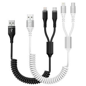 Bioonis 2in1 typec ���C�g�j���O �[�d�P�[�u�� �R�C���� 2�{ USB lightning�P�[�u��+type-c�P�[�u��0.4m����1.2M�܂Ŏ��R�L�k2�� �J�[�� ���C�g�j���O iPhone�p�ԃP�[�u�� �A�C�t�H��16�[�d�P�[�u��