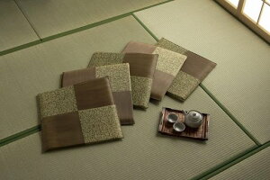 イケヒコい草座布団日本製五右衛門約55x55cm5枚組ブラウン捺染和柄クッションおしゃれ和モダン和室洋室来客用#1130750061924