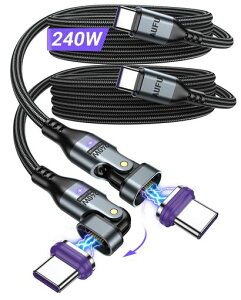 AUFUUSBC�P�[�u���}�O�l�b�g240W180�x��]16pin�y1.8M2�{�Z�b�g�z�^�C�vC�P�[�u��L���^5A�}���[�d480Mbps�f�[�^�]���^�C�vc�[�dAndroid�Ȃ�Type-C�@��Ή�(�u���b�N�E2�{�g)
