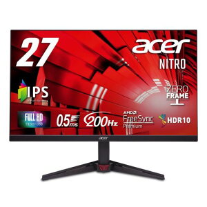 Acer �Q�[�~���O���j�^�[ 27�C���` IPS �t��HD ����� 200Hz 0.5ms sRGB 99% AMD FreeSync Premium HDR10 HDMI 2.0 DisplayPort v1.2 �X�s�[�J�[�E�w�b�h�t�H���[�q ����