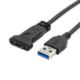 cablecc USB-C USB 3.1 Type C メス - USB 3.0 A オス データケーブル 20cm パネルマウントネジ穴付き