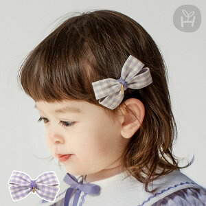 パープルチェック ペンダント 赤ちゃんヘアピン アリス チェック柄 リボンピン 花柄 レース パープル イエロー ベビー キッズ ガーリー メルヘン アンティーク