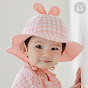 メリーナ ベビー サンハット 赤ちゃん 帽子 ピンク 耳付き ハット帽 ピンク チェック柄 赤ちゃん 帽子 ベビー ハット帽 キャップ帽