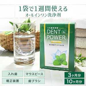 入れ歯洗浄剤 部分入れ歯洗浄剤 デントパワー プレゼント 入れ歯 洗浄剤 10カ月用 義歯 防菌力 洗浄剤 個包装 天然ミント 1袋1週間 マウスピース洗浄剤 リテーナー 矯正用リテーナー
