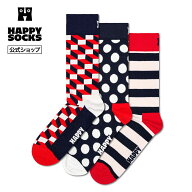 Happy Socks 公式 【3足セット】クルー丈 ソックス クラシックフィルドオプティック / ハッピーソックス …