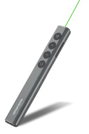 レーザーポインター 緑 グリーン プレゼン用 ワイヤレス ページ送り機能付き 遠隔操作 パワーポイント対応 高視認性 532nm クラス2 スタイリッシュ スリム 軽量 コンパクト 乾電池式 レシー