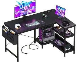 ゲーミングデスク コンセント付き パソコンデスク L字デスク 収納棚付き 幅120cm オフィスデスク PCデスク 机 在宅勤務 学習机 ワークデスク 収納ラック付き コンセントタップ収納 配線整理