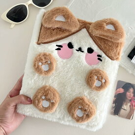 シール帳 A6 バインダー 動物デザイン ふわふわ プラッシュ素材 6穴 システム手帳 大容量収納 リフィル20枚付き 手帳 コレクションブック フォトアルバム カード収納 防水 防塵 持ち運び ポ