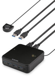 USB切替器 USB3.0 4ポート 手元スイッチ付き PC2台用 切替機 4台のUSB機器を共有 マウス キーボード プリンター ハードディスク対応 バスパワー駆動 ブラック ケーブル長1.5m 高速転送 5Gbps Windows M