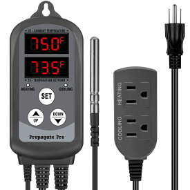 デジタル温度コントローラー コンセント 加熱 冷却 サーモスタット 15A 1500W 110V 外部プローブ付き 温度制御スイッチ 爬虫類 水槽 温室 孵化器 醸造 発酵 栽培用 センサー付 高温低温アラーム